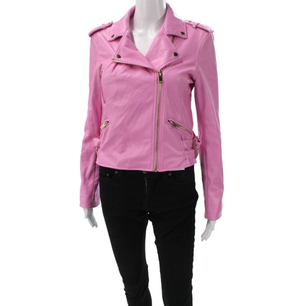Generation Love Womens Biker Jacket Pink Zip Long Sleeve Polyester Size M